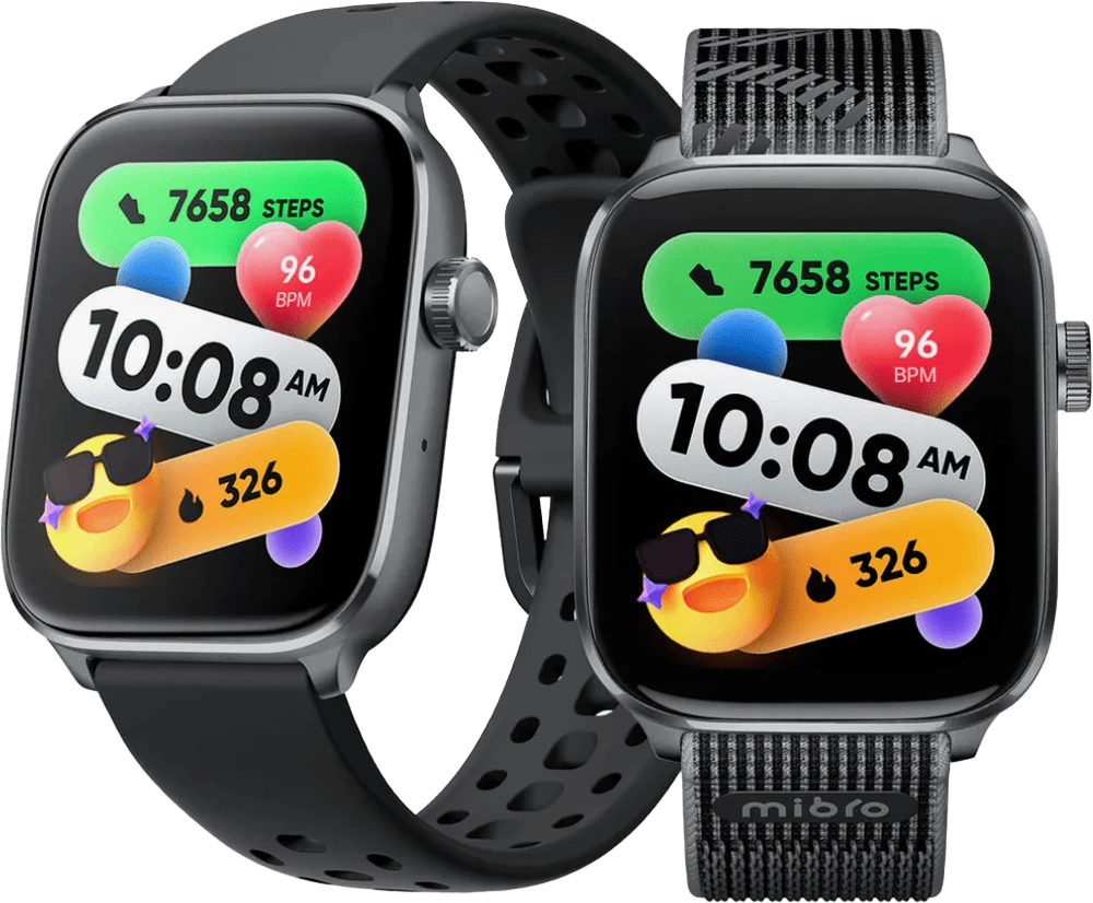 Смарт-годинник Mibro Fit 44мм, 1.75", 390x450, AMOLED, BT 5.3, GPS, 5 ATM, чорний варіанти ремінця