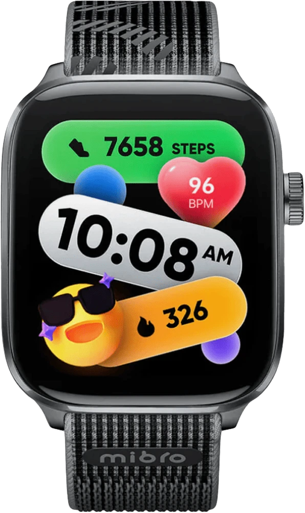 Смарт-годинник Mibro Fit 44мм, 1.75", 390x450, AMOLED, BT 5.3, GPS, 5 ATM, чорний вид дисплею