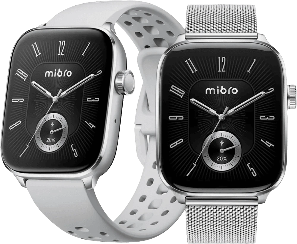 Смарт-годинник Mibro Fit 44мм, 1.75", 390x450, AMOLED, BT 5.3, GPS, 5 ATM, сріблястий варіанти ремінця