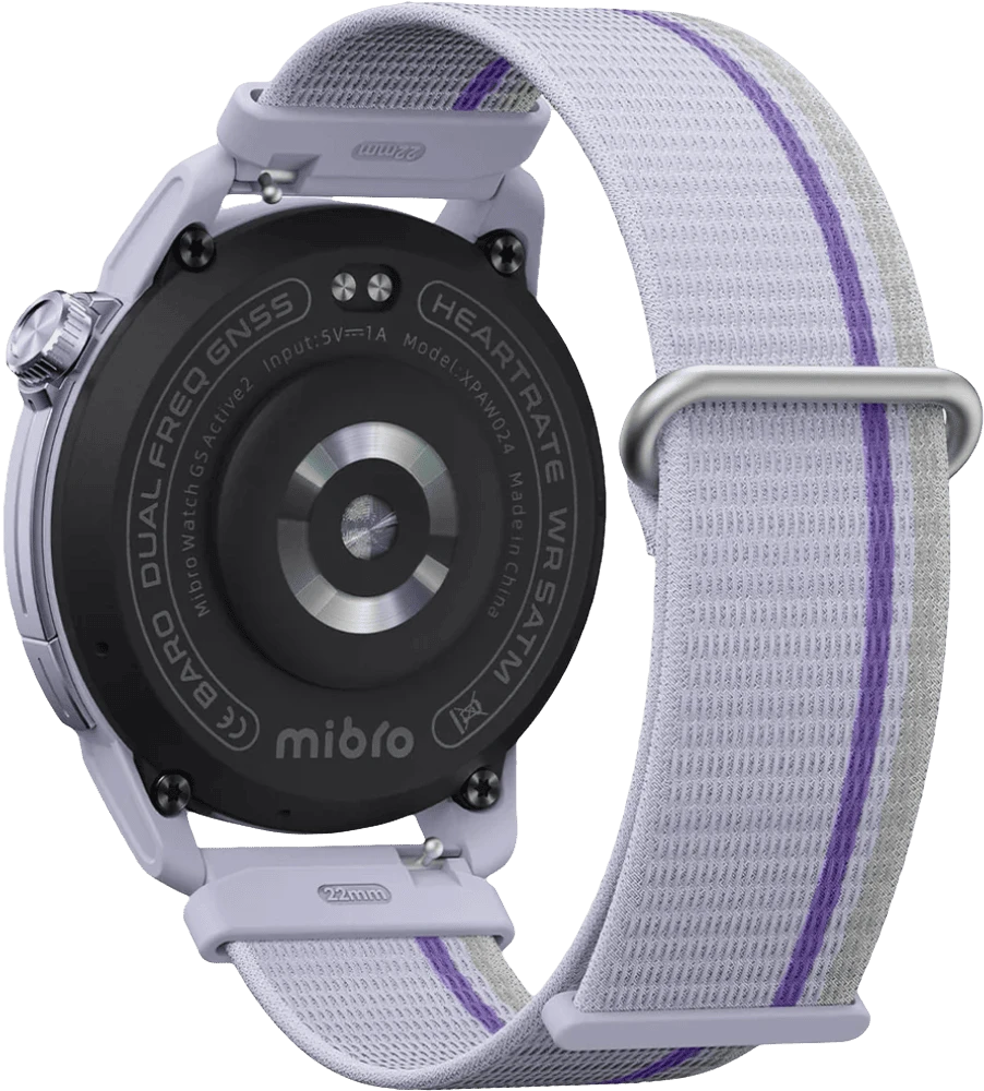 Смарт-годинник Mibro GS Active 2 46мм, 1.32", 466x466, AMOLED, BT 5.3, GPS, 5 ATM, ліловий задній вид годинника