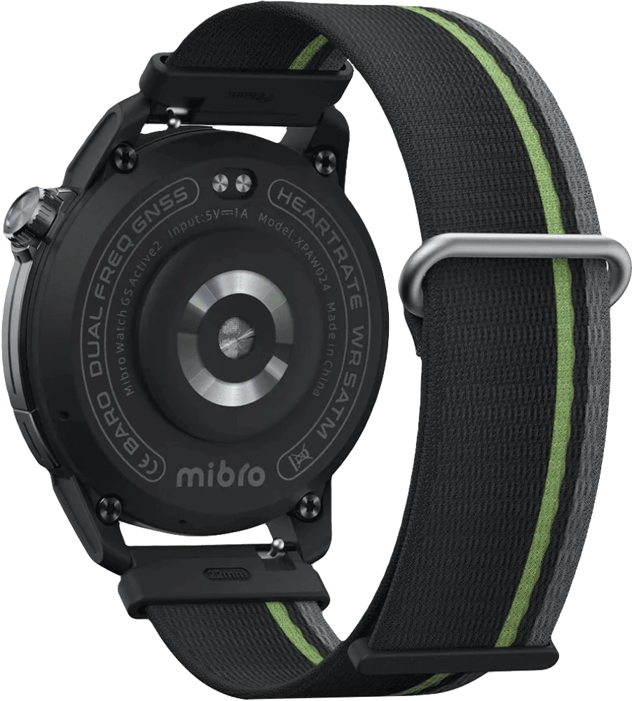 Смарт-годинник Mibro GS Active 2 46мм, 1.32", 466x466, AMOLED, BT 5.3, GPS, 5 ATM, темно-сірий задній вид годинника