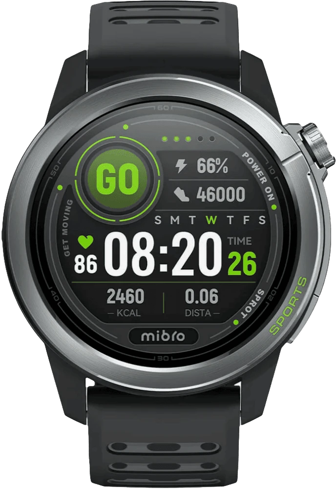 Смарт-годинник Mibro GS Active 2 46мм, 1.32", 466x466, AMOLED, BT 5.3, GPS, 5 ATM, темно-сірий вид дисплею