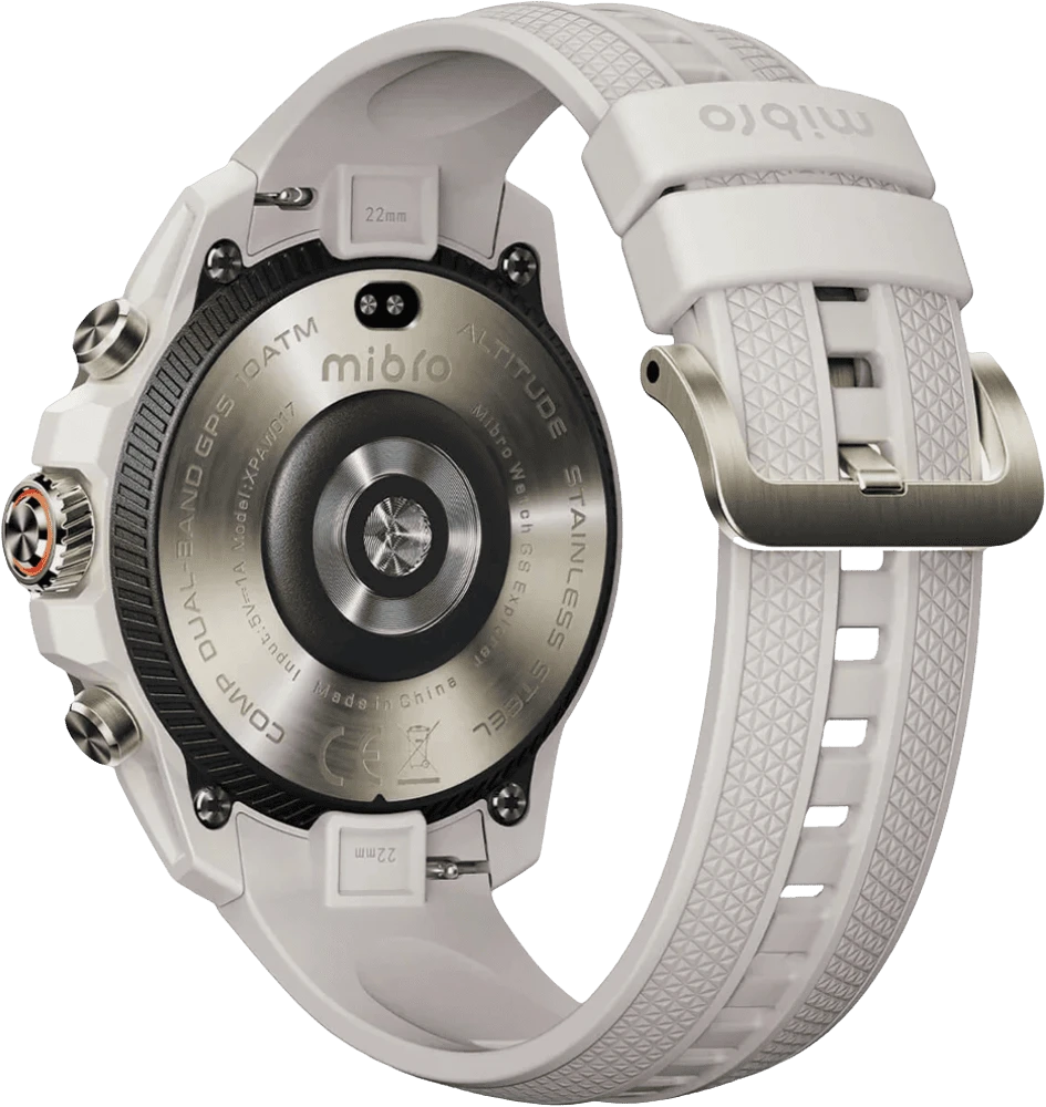 Смарт-годинник Mibro GS Explorer 48мм, 1.32", 466x466, AMOLED, BT 5.3, Dual-band GPS, 10 ATM, білі задній вид годинника