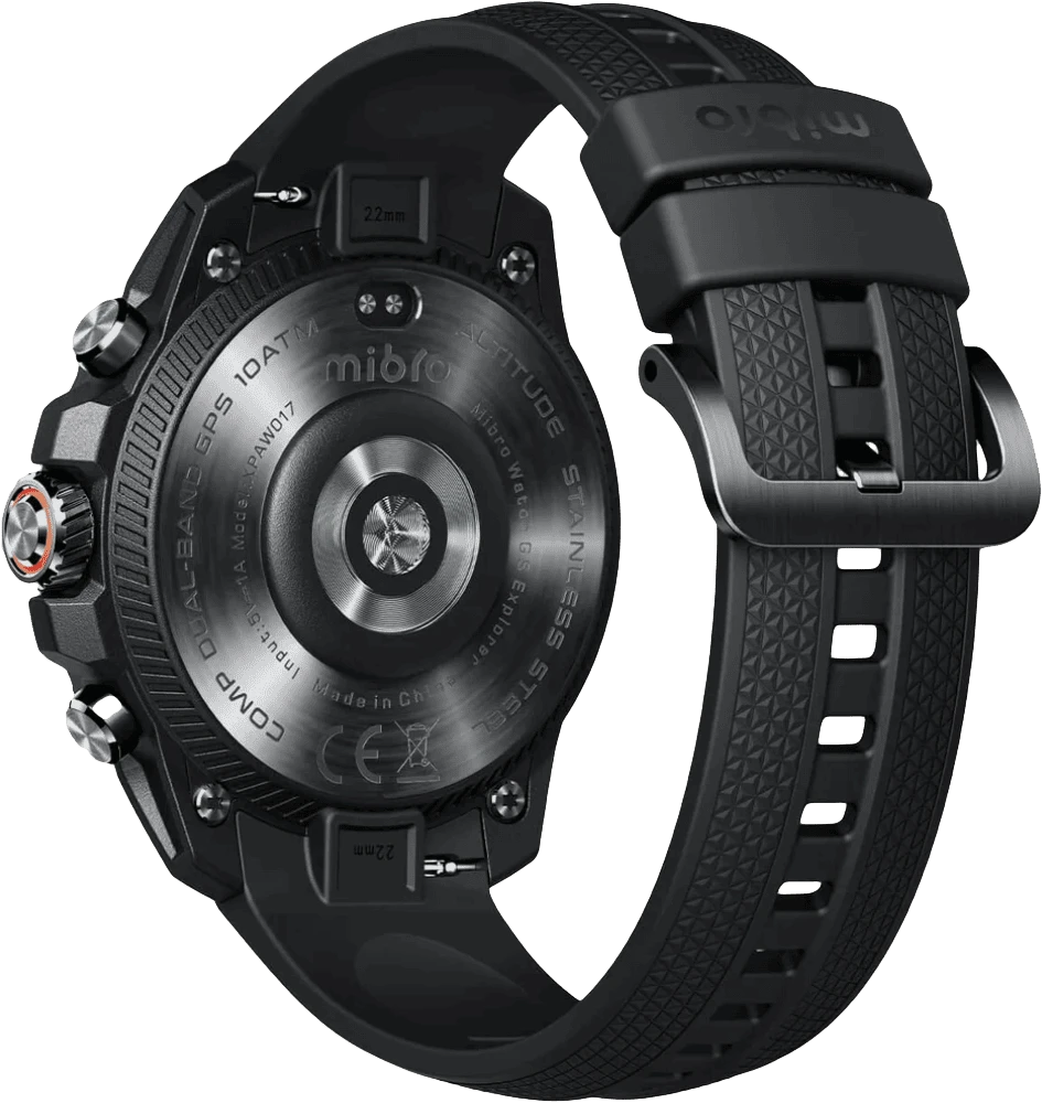 Смарт-годинник Mibro GS Explorer 48мм, 1.32", 466x466, AMOLED, BT 5.3, Dual-band GPS, 10 ATM, чорний задній вид годинника