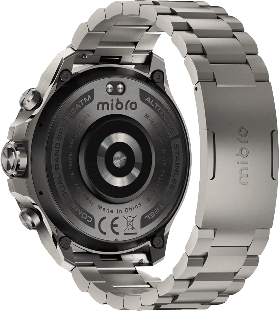 Смарт-годинник Mibro GS Explorer S 48мм, 1.32", 466x466, AMOLED, BT 5.3, Dual-band GPS, 10 ATM, суцільний титан задній вид годинника