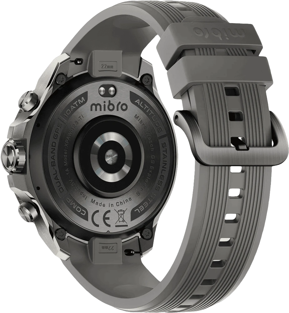 Смарт-годинник Mibro GS Explorer S 48мм, 1.32", 466x466, AMOLED, BT 5.3, Dual-band GPS, 10 ATM, титан-силікон задній вид годинника