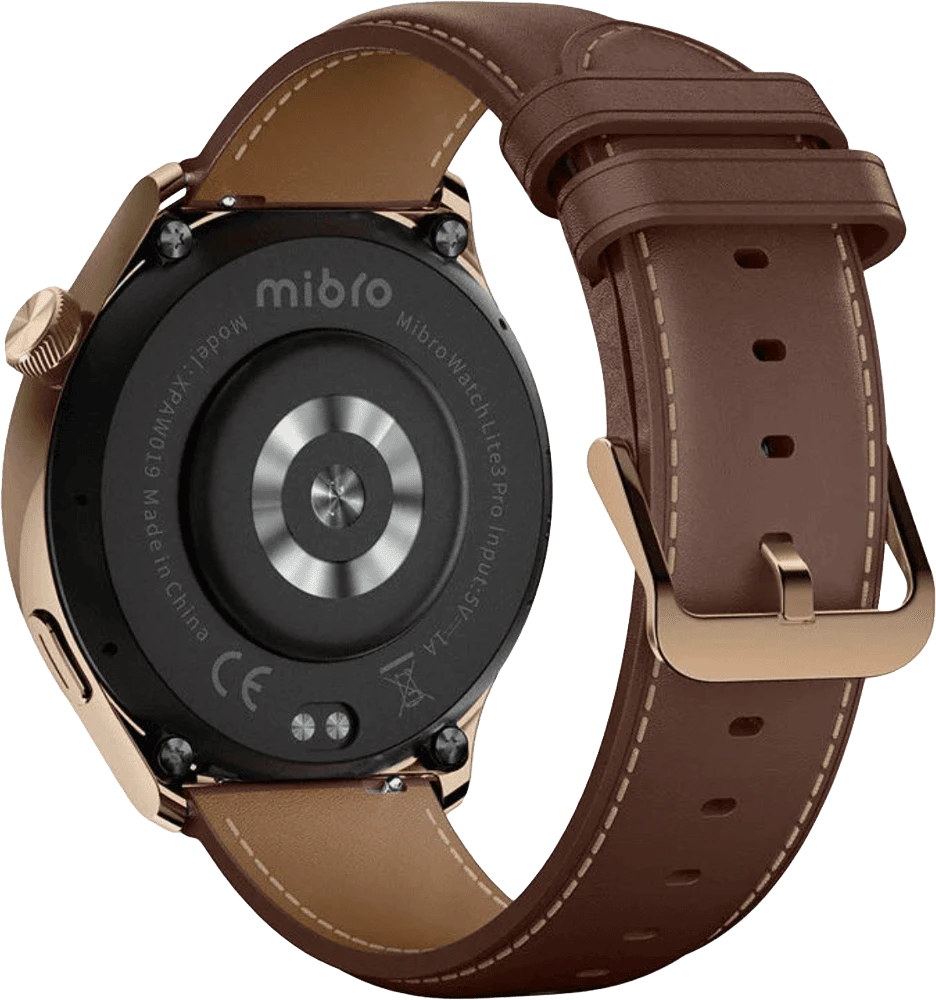 Смарт-годинник Mibro Lite 3 Pro 45мм, 1.32", 466x466, AMOLED, BT 5.3, GPS, 5 ATM, рожево-золотий задній вид годинника