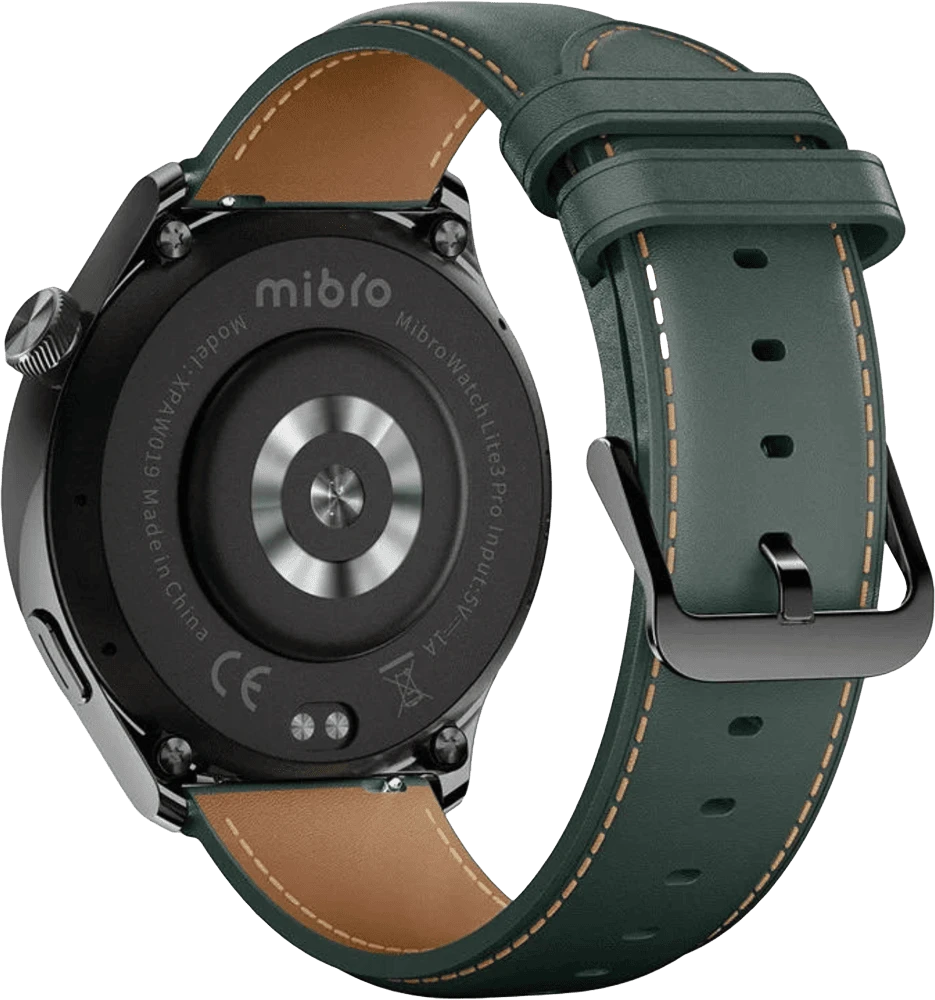 Смарт-годинник Mibro Lite 3 Pro 45мм, 1.32", 466x466, AMOLED, BT 5.3, GPS, 5 ATM, темно-зелений задній вид годинника