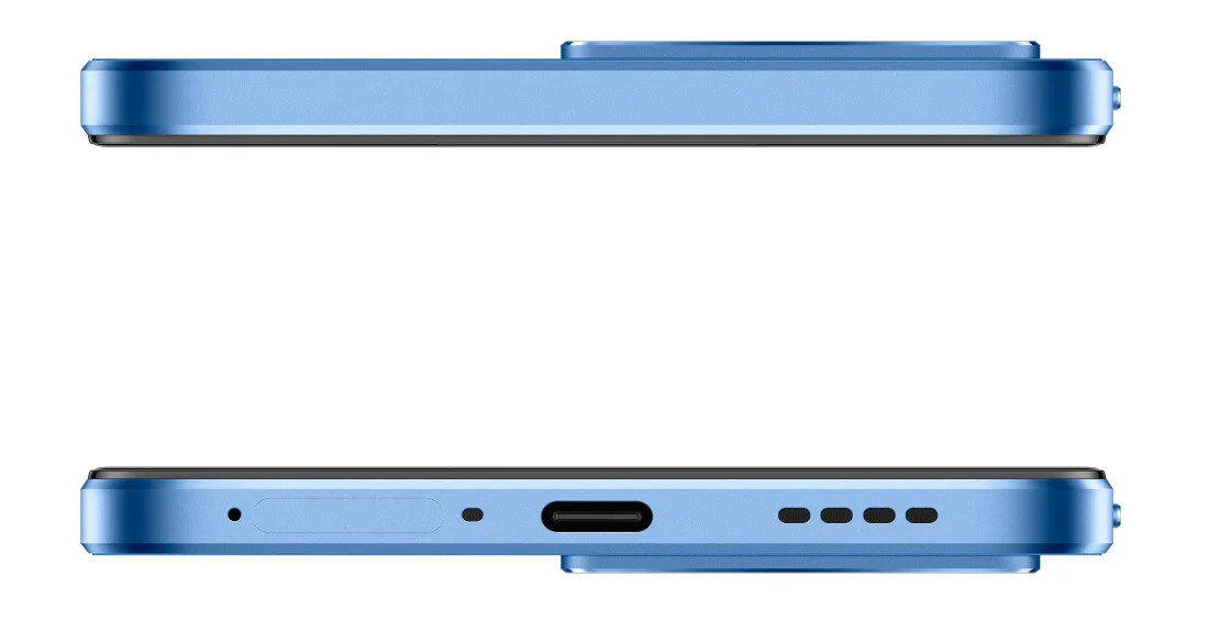 Смартфон realme C85 6/128Gb Kingfisher Blue вид грані зверху та знизу