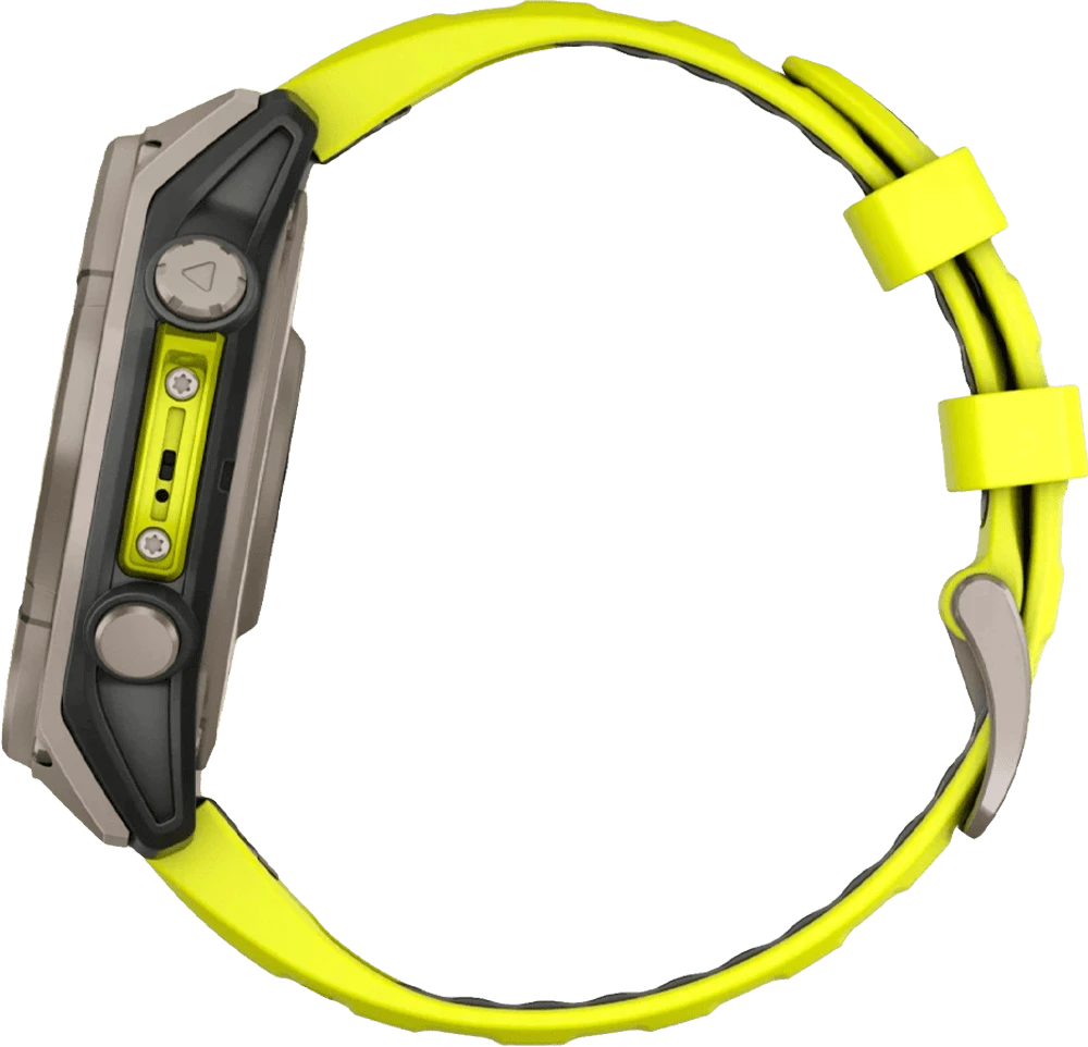 Спортивний годинник Garmin Fenix 8 51mm Solar Sapphire Titanium w. Amp Yellow/Graphite Silicone Band (010-02907-20/21) UA боковий вид