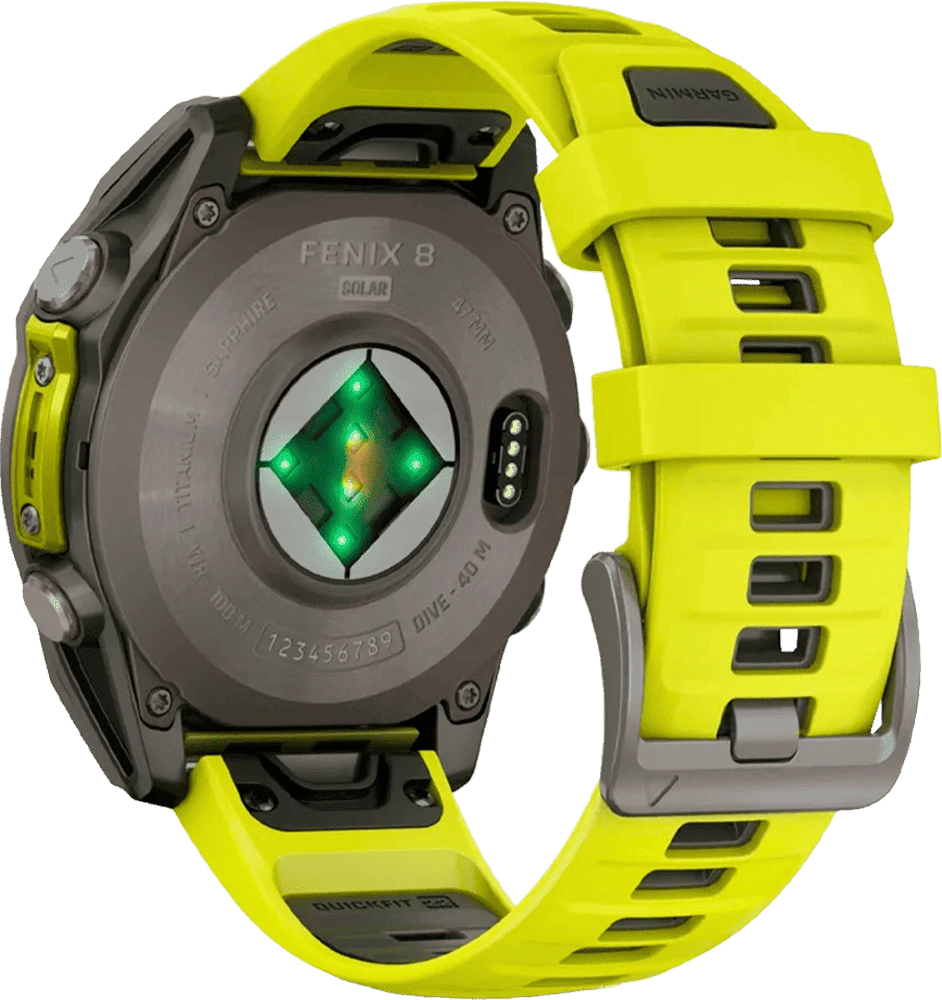 Спортивний годинник Garmin Fenix 8 51mm Solar Sapphire Titanium w. Amp Yellow/Graphite Silicone Band (010-02907-20/21) UA вид зсередини