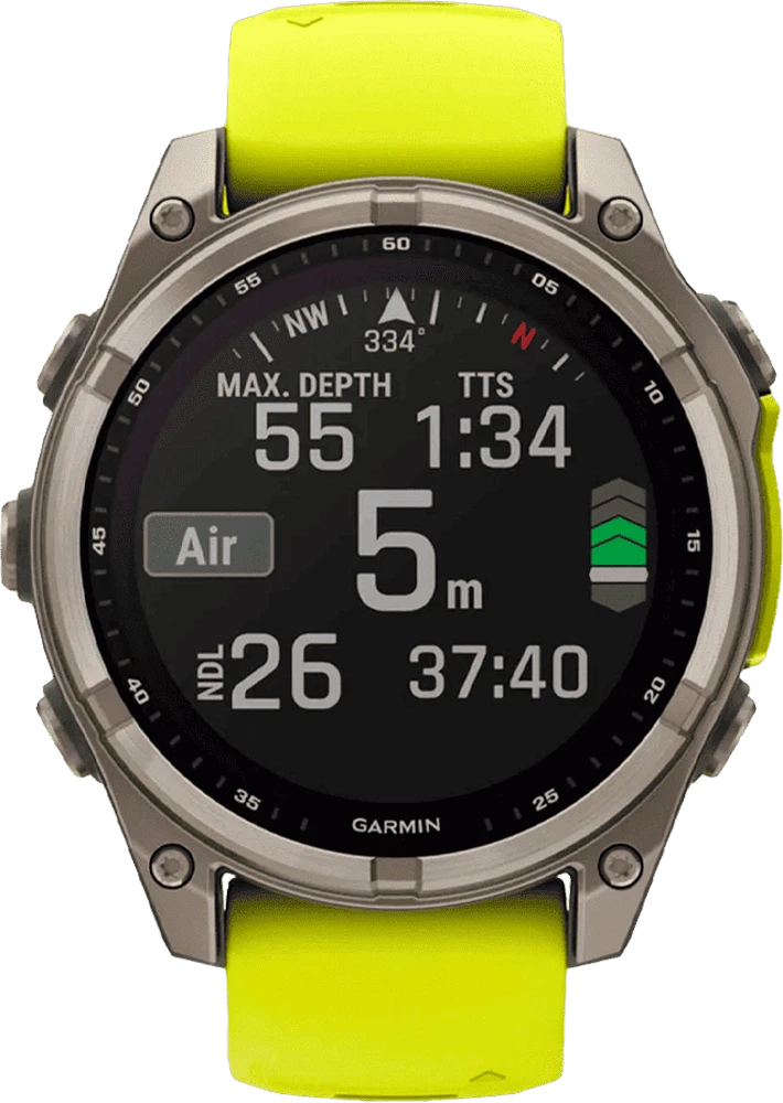 Спортивний годинник Garmin Fenix 8 51mm Solar Sapphire Titanium w. Amp Yellow/Graphite Silicone Band (010-02907-20/21) UA передній вид
