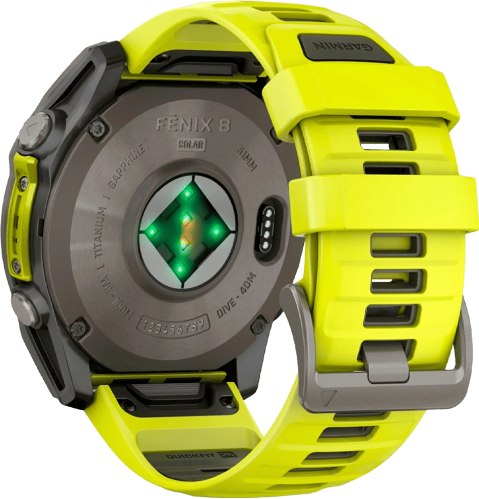 Спортивний годинник Garmin Fenix 8 51mm Solar Sapphire Titanium w. Amp Yellow/Graphite Silicone Band (010-02907-20/21) вид зсередині
