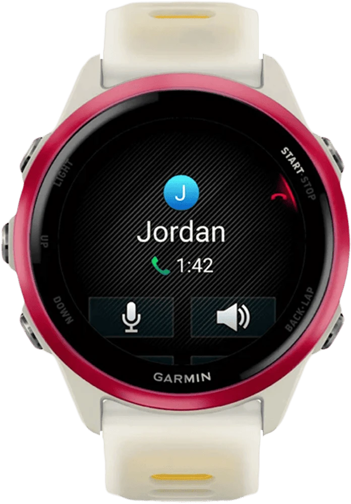 Спортивний годинник Garmin Forerunner 570 42mm Raspberry Aluminium with Translucent Bone/Mango Band (010-02970-02) передній вид