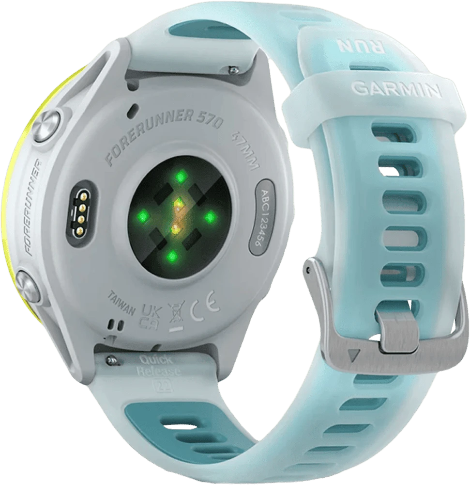 Спортивний годинник Garmin Forerunner 570  47mm Amp Yellow Aluminium with Translucent Whitestone/Turquoise Band (010-02971-01 вид зсередини