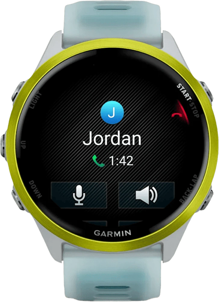 Спортивний годинник Garmin Forerunner 570  47mm Amp Yellow Aluminium with Translucent Whitestone/Turquoise Band (010-02971-01 передній вид