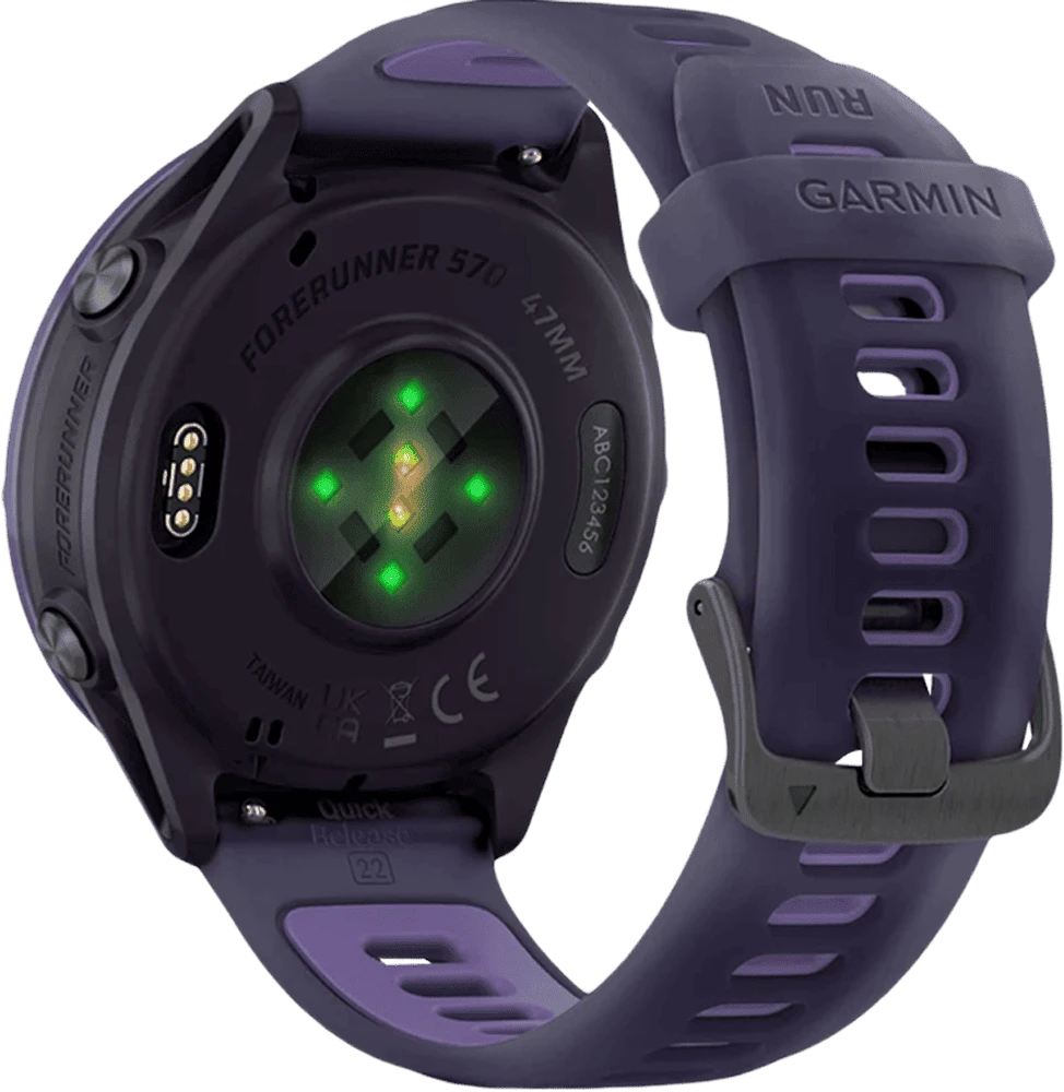 Спортивний годинник Garmin Forerunner 570  47mm Indigo Aluminium with Translucent Imperial Purple/Indigo Band (010-02971-02) вид ззаду