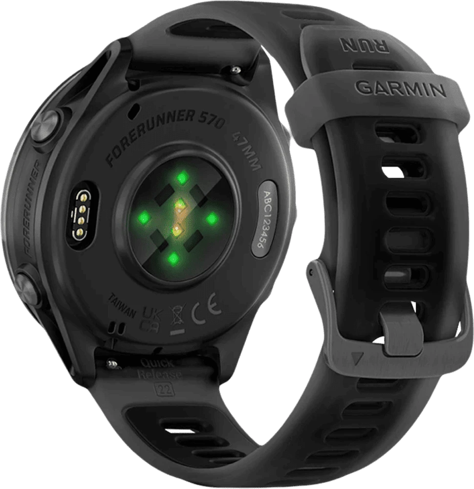 Спортивний годинник Garmin Forerunner 570 47mm Slate Grey Aluminium with Translucent Black/Black Band (010-02971-00) вид ззаду