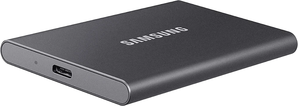 SSD-накопичувач Samsung T7 2 TB Titan Gray (MU-PC2T0T/WW) вид розʼєму горизонтально