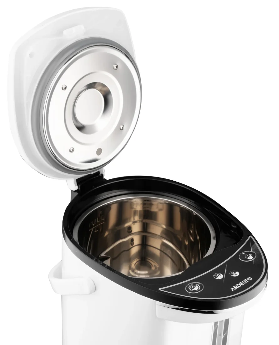 Термопот ARDESTO 4л, пластик, сіро-чорний вид продукту з відкритою кришкою