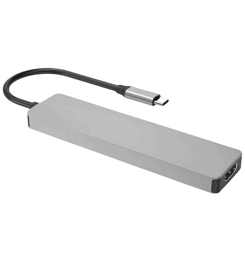 Type-C-Хаб Proove Iron Link 7 in 1 (2*Type-C + 2*USB3.0 + HDMI + SD/TF) (silver) фото ззаду