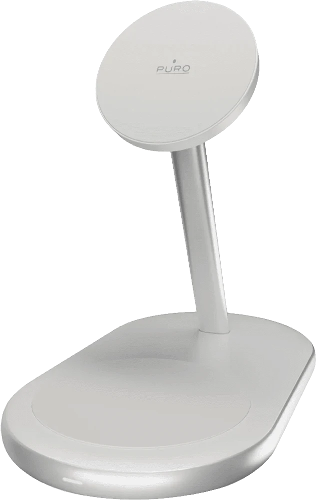 Зарядна станція Puro Qi2 2 in 1 Mag Wireless Charging Stand PUFCCSQIMAG5WHI вид під правим кутом