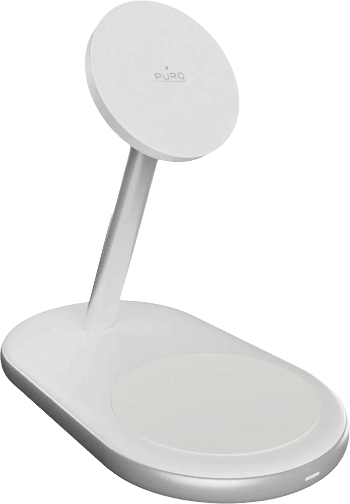 Зарядна станція Puro Qi2 2 in 1 Mag Wireless Charging Stand PUFCCSQIMAG5WHI вид під лівим кутом
