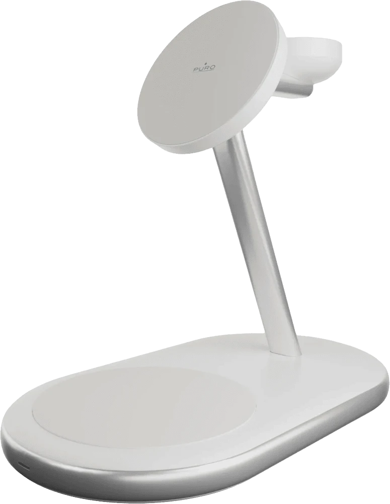 Зарядна станція Puro Qi2 3 in 1 Mag Wireless Charging Stand PUFCCSQIMAG6AWWHI вид під правим кутом