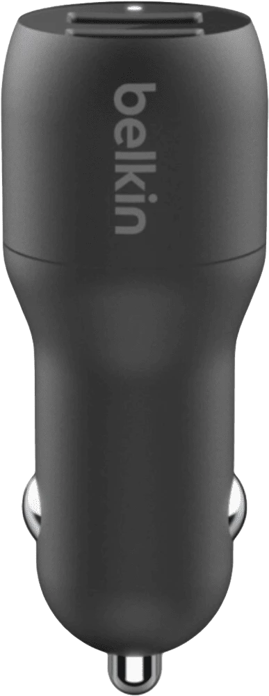 Зарядний пристрій автомобільний Belkin 24Вт 2хUSB-A, кабель USB-A > USB-C, 1м, чорний вертикальне фото