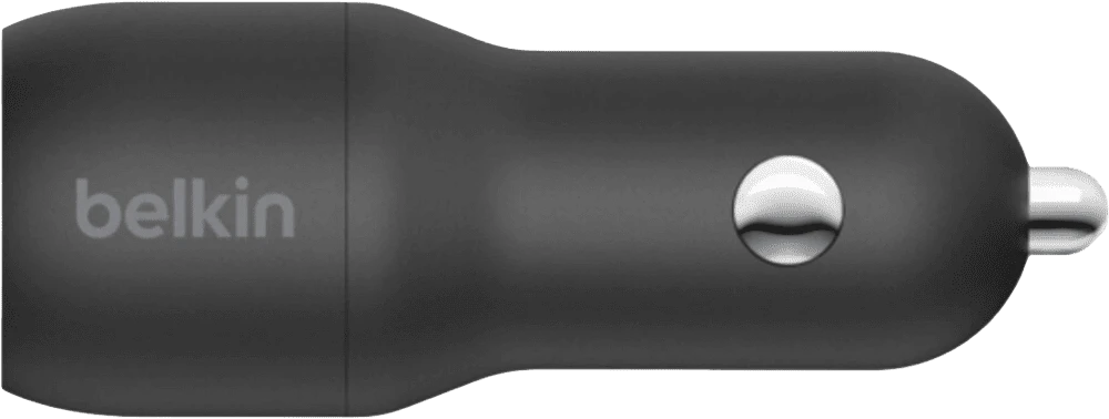 Зарядний пристрій автомобільний Belkin 24Вт 2хUSB-A, кабель USB-A > USB-C, 1м, чорний фото збоку