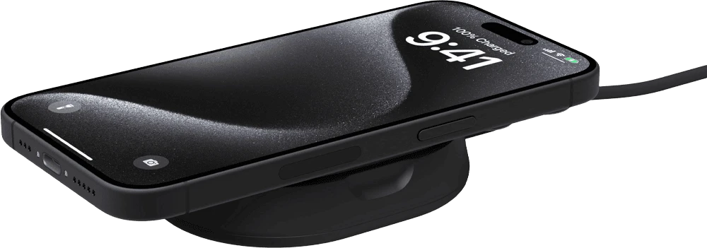 Зарядний пристрій бездротовий Belkin 15Вт Magnetic Stand Qi2, адаптер 20Вт USB-C, чорний зверхуЗарядний пристрій бездротовий Belkin 15Вт Magnetic Stand Qi2, адаптер 20Вт USB-C, чорний