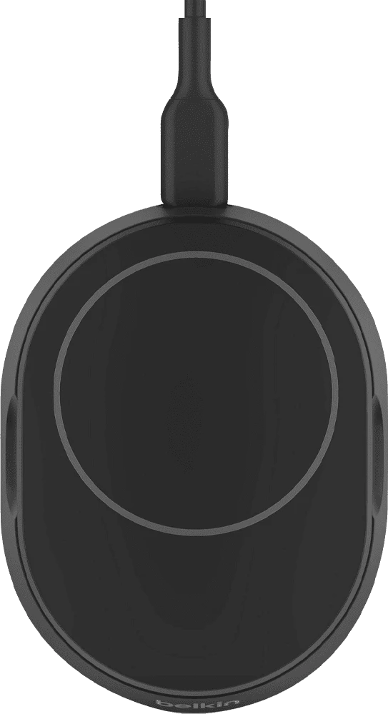 Зарядний пристрій бездротовий Belkin 15Вт Magnetic Stand Qi2, адаптер 20Вт USB-C, чорний спереду